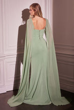Load image into Gallery viewer, Chiffon Fitted Dress With Long Cape Sleeves