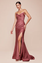 Load image into Gallery viewer, Strapless Stretch Satin Fitted Gown 2