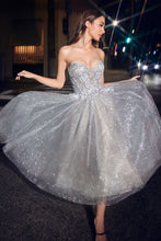 Load image into Gallery viewer, Strapless Tea Length Glitter Dress
