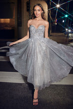 Load image into Gallery viewer, Strapless Tea Length Glitter Dress
