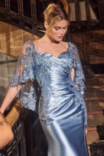 Load image into Gallery viewer, Stretch Satin Fitted Dress & Removable Lace Caplet