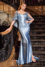 Load image into Gallery viewer, Stretch Satin Fitted Dress & Removable Lace Caplet