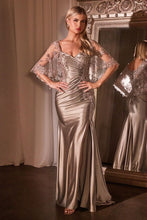Load image into Gallery viewer, Stretch Satin Fitted Dress & Removable Lace Caplet