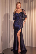 Load image into Gallery viewer, Stretch Satin Fitted Dress & Removable Lace Caplet