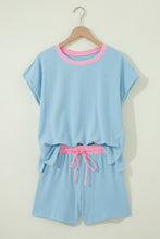 Load image into Gallery viewer, Clearly Aqua Soft Ribbed Color Block Trim Casual Short Set