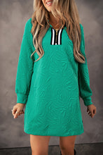 Load image into Gallery viewer, Sea Green Jacquard Textured Quarter Zipper Shift Mini Dress