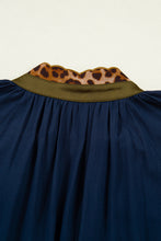 Load image into Gallery viewer, Navy Blue Button Detail Leopard Metallic Trim Short Sleeve Tunic Dress
