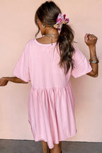 Load image into Gallery viewer, Light Pink Solid Color Pocketed Raw Edge Babydoll Dress