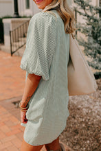 Load image into Gallery viewer, Green Patch Pockets Button Down Short Puff Sleeve Dress