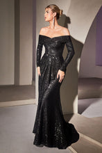 Load image into Gallery viewer, Sequin Off The Shoulder Long Sleeve Gown