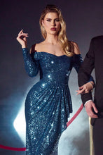 Load image into Gallery viewer, Sequin Off The Shoulder Long Sleeve Gown