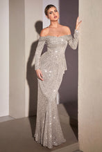 Load image into Gallery viewer, Sequin Off The Shoulder Long Sleeve Gown