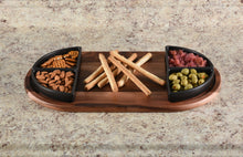 Load image into Gallery viewer, Charcuterie/ Serving Tray w/ 4 black triangular ceramic bowls