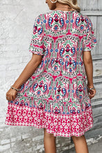 Load image into Gallery viewer, Pink Bohemian Print Tie Neck Ruffle Hem Short Dress