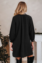 Load image into Gallery viewer, Black Contrast Trim V Neck Bracelet Sleeve Shift Mini Dress