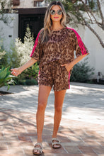 Load image into Gallery viewer, Brown Contrast Striped Accent Leopard Short Set