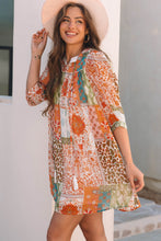 Load image into Gallery viewer, Orange Boho Paisley Mixed Print 3/4 Sleeve Chiffon Loose Dress