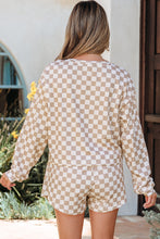 Load image into Gallery viewer, Khaki Checkered Long Sleeve Crop Top High Waist Skort 2pcs Set