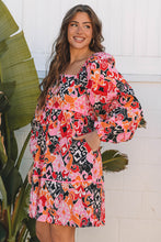 Load image into Gallery viewer, Pink Bohemian Square Neck Puff Sleeve Mini Dress