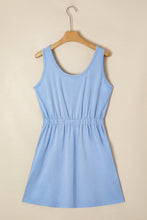 Load image into Gallery viewer, Sky Blue Mineral Wash Elastic Waist Tank Dress with Side Pockets