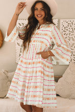 Load image into Gallery viewer, Orange Bohemian Printed Bracelet Sleeve Slit Neck Ruffled Loose Dress
