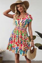 Load image into Gallery viewer, Sky Blue Abstract Print V Neck Dolman Sleeve Ruffle Tiered Mini Dress
