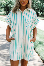 Load image into Gallery viewer, Mint Green St Patricks Striped Wide Short Sleeve Shift Mini Shirt Dress