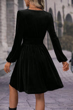 Load image into Gallery viewer, Black Velvet Long Sleeve Surplice High Waist Mini Dress