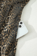 Load image into Gallery viewer, Gray Leopard Print Short Sleeve Pleated Denim Mini Dress