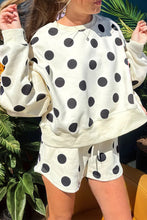Load image into Gallery viewer, Multicolour Polka Dot Print Drop Shoulder Pullover Drawstring Shorts Set