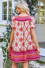 Load image into Gallery viewer, Rose Boho Floral Short Sleeve Lace-up V Neck Mini Dress