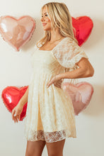 Load image into Gallery viewer, Apricot Sequined Lace Mesh Bubble Sleeve Square Neck Dress