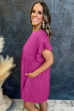 Load image into Gallery viewer, Rose Red Textured Ruffled Short Sleeve Mini Dress