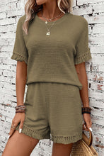 Load image into Gallery viewer, Laurel Green Fringe Trim Textured Short Two Piece Set