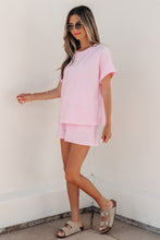 Load image into Gallery viewer, Pink Stripe Matching Oversized Tee and Drawstring Shorts Set