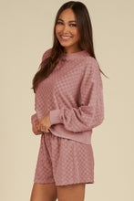 Load image into Gallery viewer, Blossom Checkered Textured Long Sleeve Top and Shorts Set