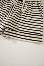 Load image into Gallery viewer, Black Stripe Ribbed Color Block Trim Zip Polo Tee Drawstring Shorts 2pcs Outfit