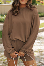 Load image into Gallery viewer, Chestnut Corded Knit Long Sleeve Top and High Waist Shorts Set