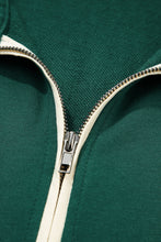 Load image into Gallery viewer, Evergreen Contrast Trim Zip Collar Long Sleeve Ruffle Hem Mini Dress