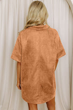 Load image into Gallery viewer, Thai Curry Collared V Neck Faux Suede Short Sleeve Shift Mini Dress