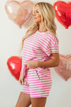 Load image into Gallery viewer, Rose Stripe Crew Neck T Shirt and Drawstring Shorts Set