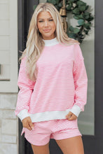 Load image into Gallery viewer, Pink Stripe Oversize Mock Neck Sweatshirt and Shorts Set