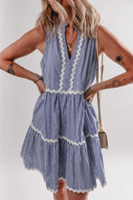 Load image into Gallery viewer, Blue Stripe Sleeveless Notched V Neck Contrast Ric Rac Mini Dress