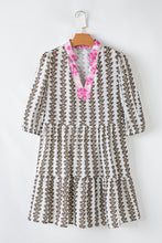 Load image into Gallery viewer, Black Contrast Floral V Neck Printed Bracelet Sleeve Dress