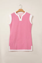 Load image into Gallery viewer, Pink Stripe Color Block Trim Notched Neck Sleeveless Shift Mini Dress