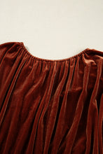 Load image into Gallery viewer, Clay Elastic V Neck Puff Sleeve Short Velvet Dress