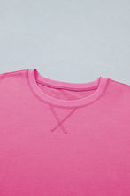 Load image into Gallery viewer, Bright Pink Seam Detail Raw Edge Tee Rainbow Waistband Casual Short Set