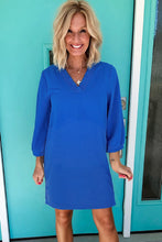 Load image into Gallery viewer, Sky Blue Frilled V Neck Bracelet Sleeve Shift Mini Dress