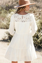 Load image into Gallery viewer, White Floral Lace Patchwork Bracelet Sleeve Tiered Mini Dress