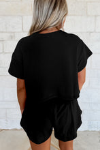 Load image into Gallery viewer, Black 2pcs Cropped Tee and Ruffle High Waist Skort Set